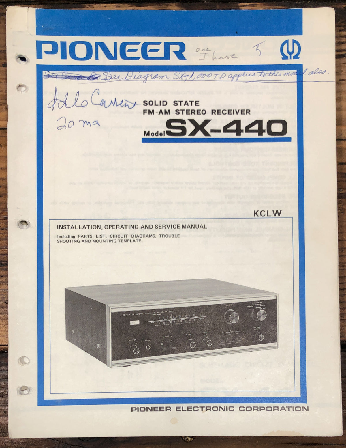 Pioneer SX-440 Receiver Owner & Service Manual *Original*