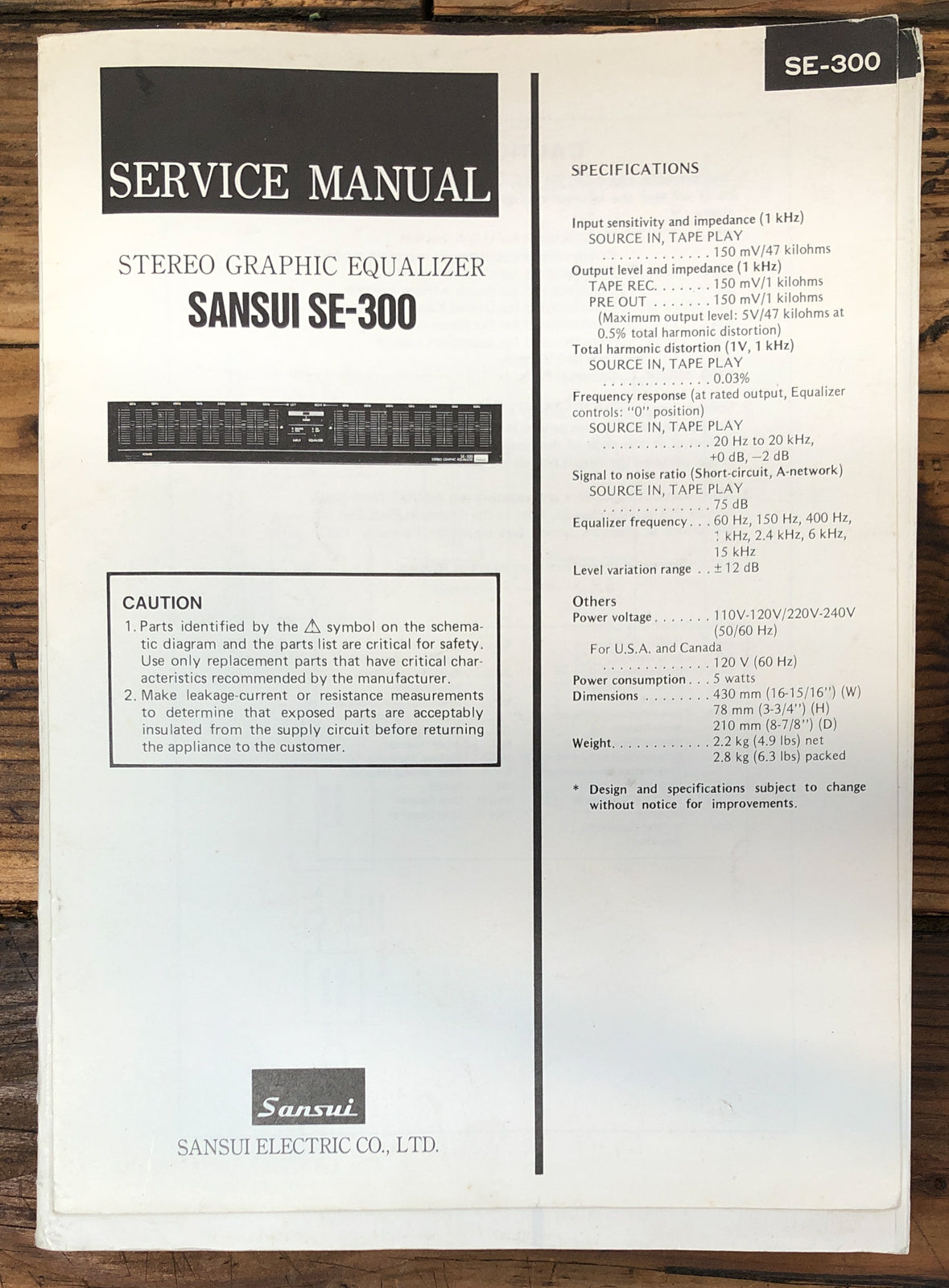 Sansui SE-300 Equalizer Service Manual *Original*