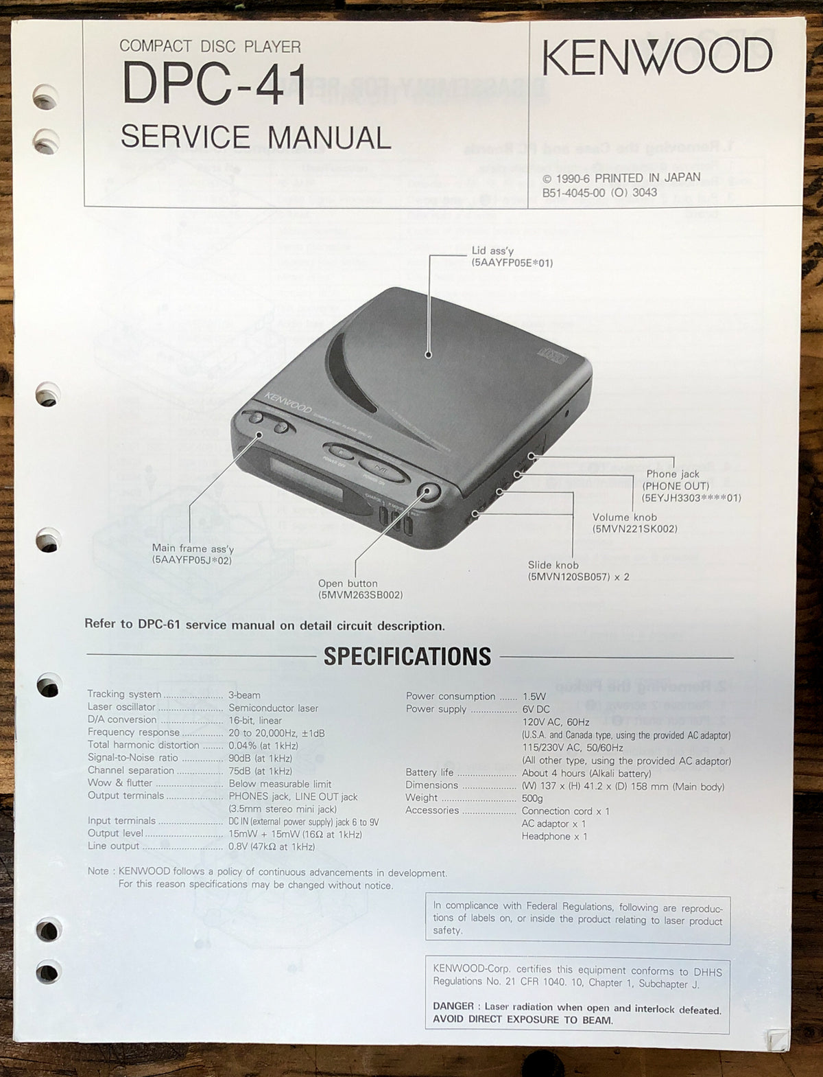 Kenwood DPC-41 CD Player Service Manual *Original*