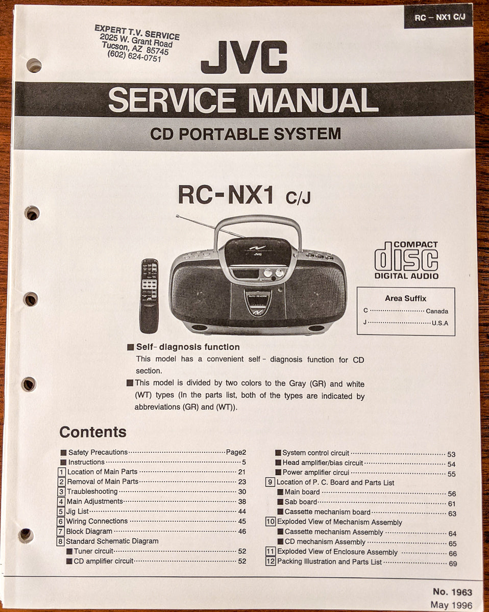 JVC RC-NX1 CD Portable Stereo Service Manual *Original*