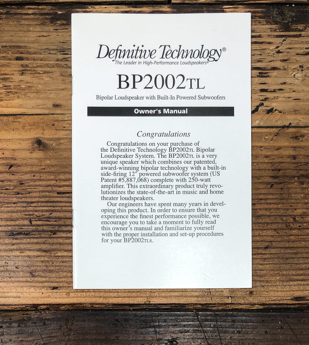 Definitive Technology BP2002TL BP2002 TL Subwoofer Owners / User Manual *Orig*