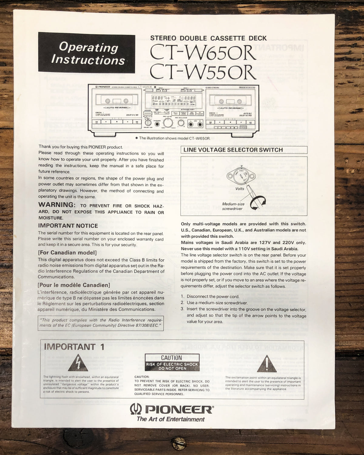 Pioneer CT-W550R CT-W650R Cassette Owners / User Manual *Original*