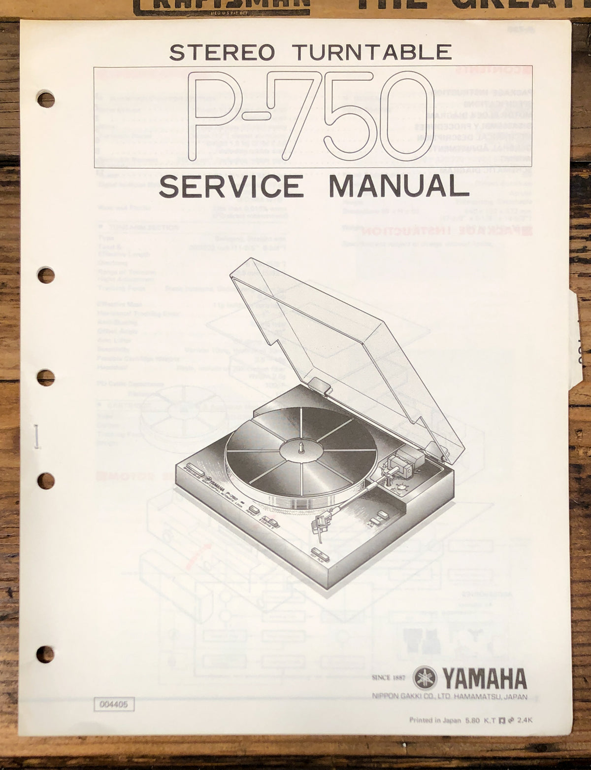 Yamaha P-750 Record Player / Turntable Service Manual *Original*