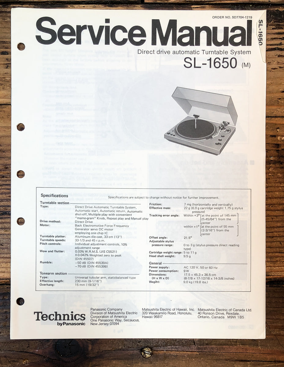 Technics SL-1650 Record Player / Turntable Service Manual *Original*