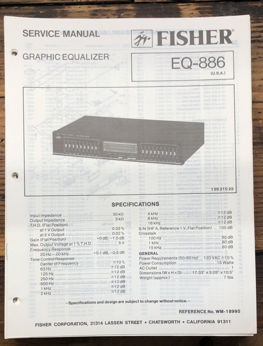 Fisher EQ-886 Equalizer Service Manual *Original*