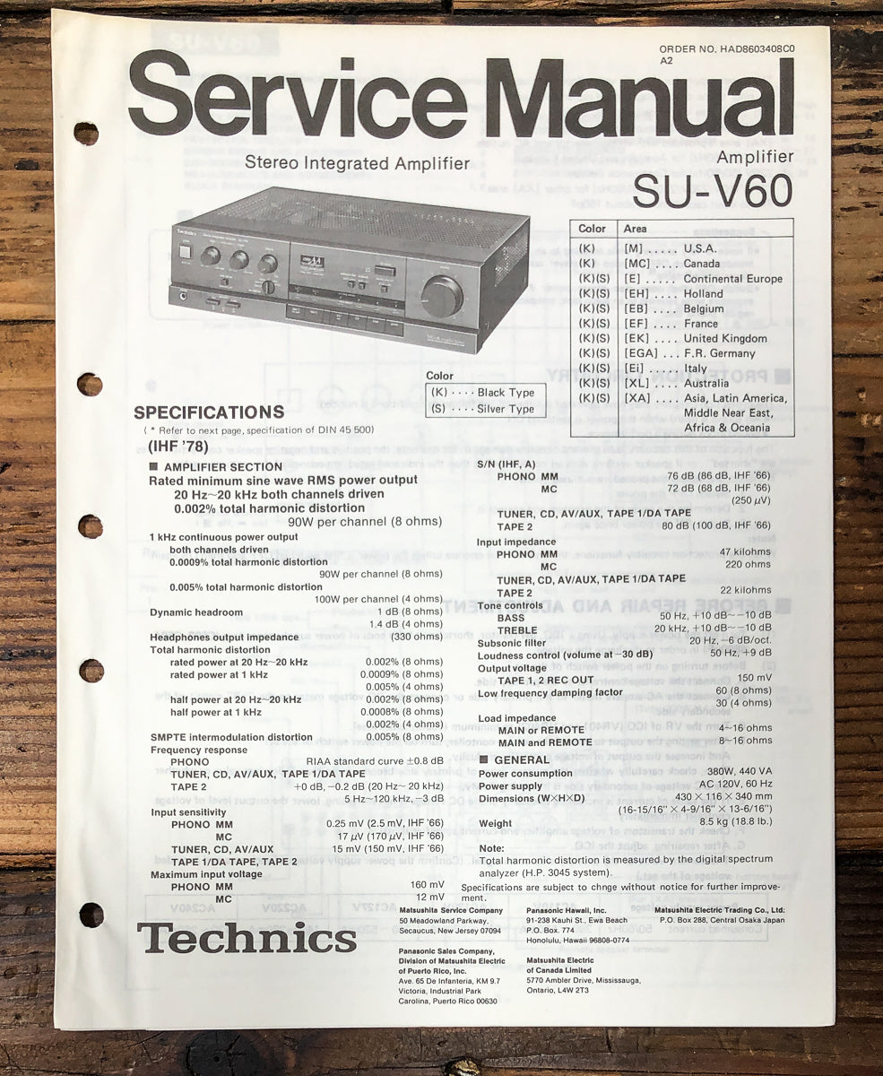 Technics SU-V60 Amplifier Service Manual *Original*