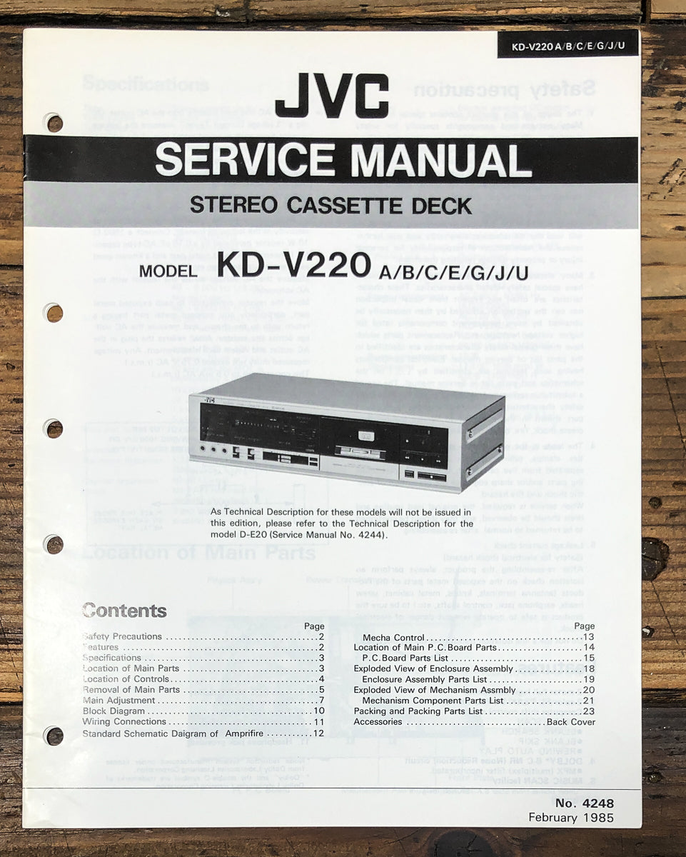 JVC KD-V220 Cassette Service Manual *Original*