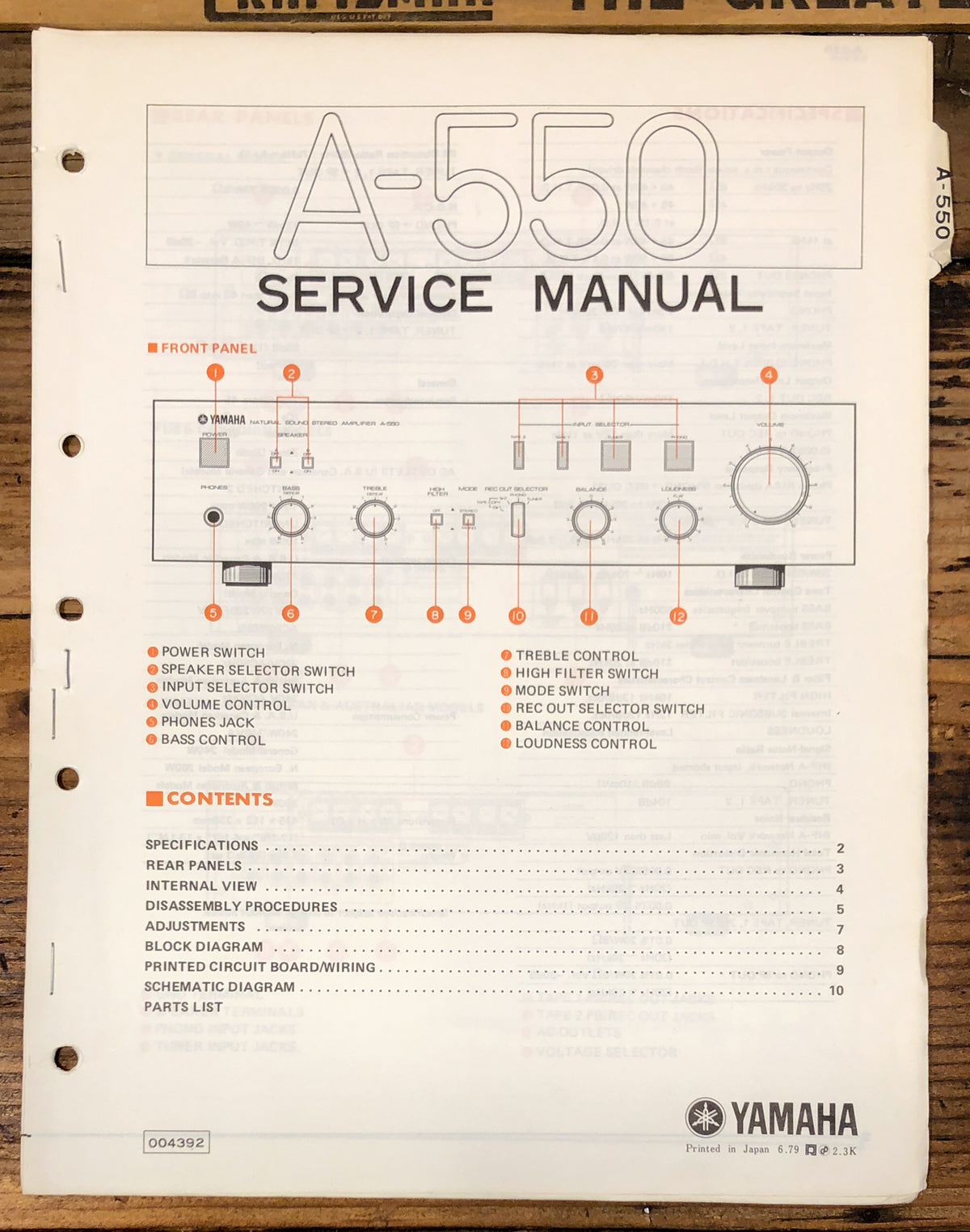 Yamaha A-550 Amplifier Service Manual *Original*