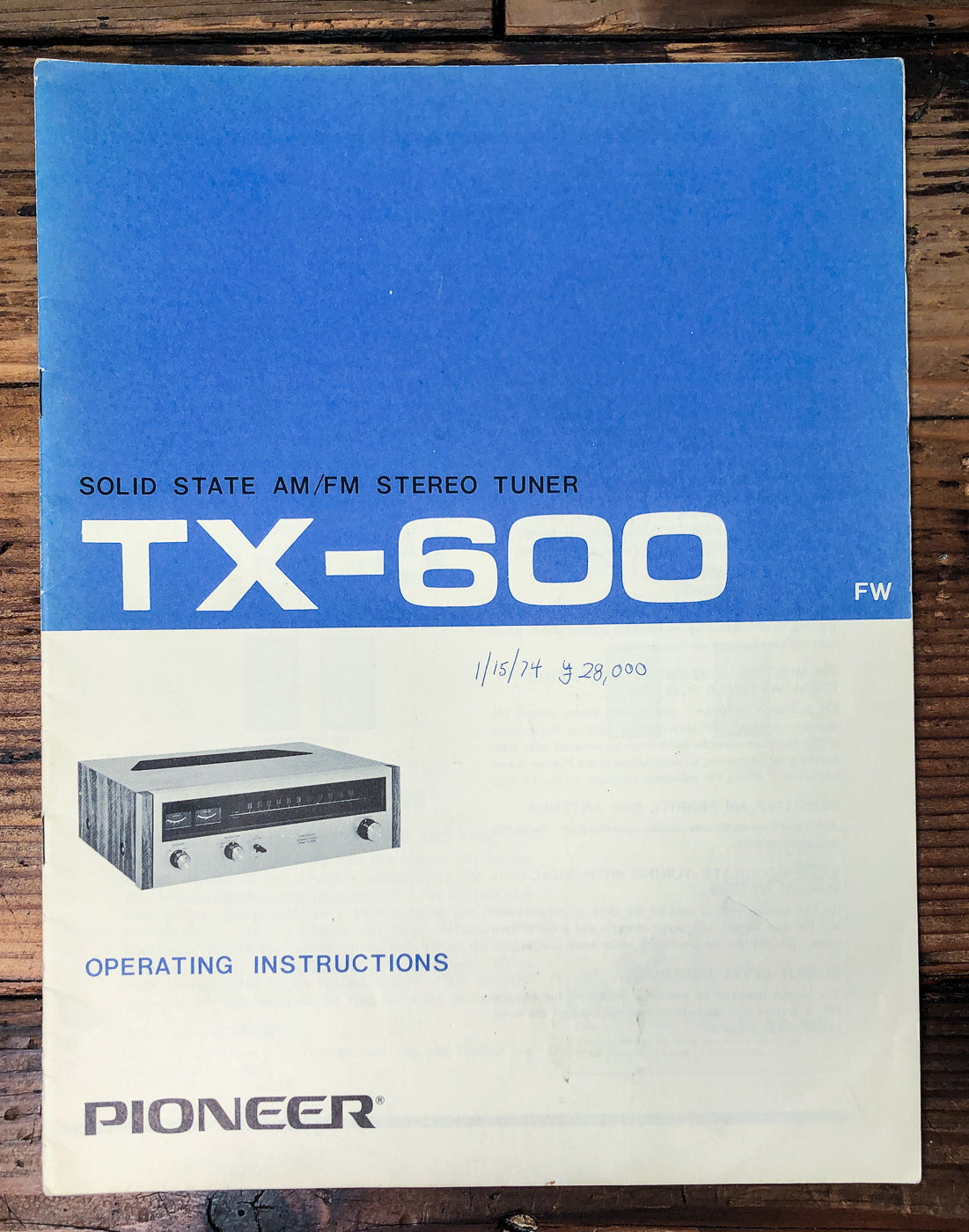 Pioneer TX-600 Tuner Owners / User Manual *Original*