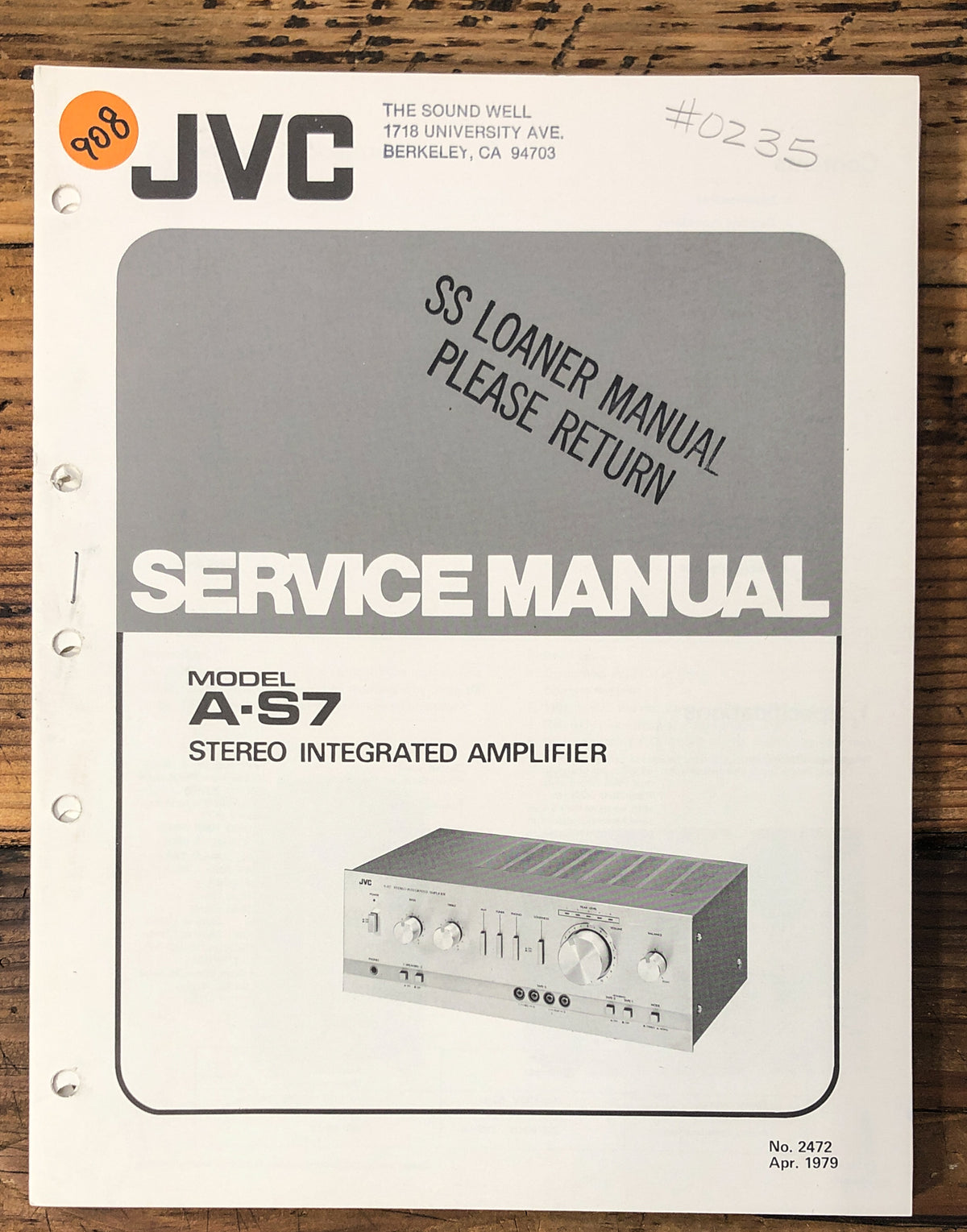JVC A-S7 Amplifier Service Manual *Original*