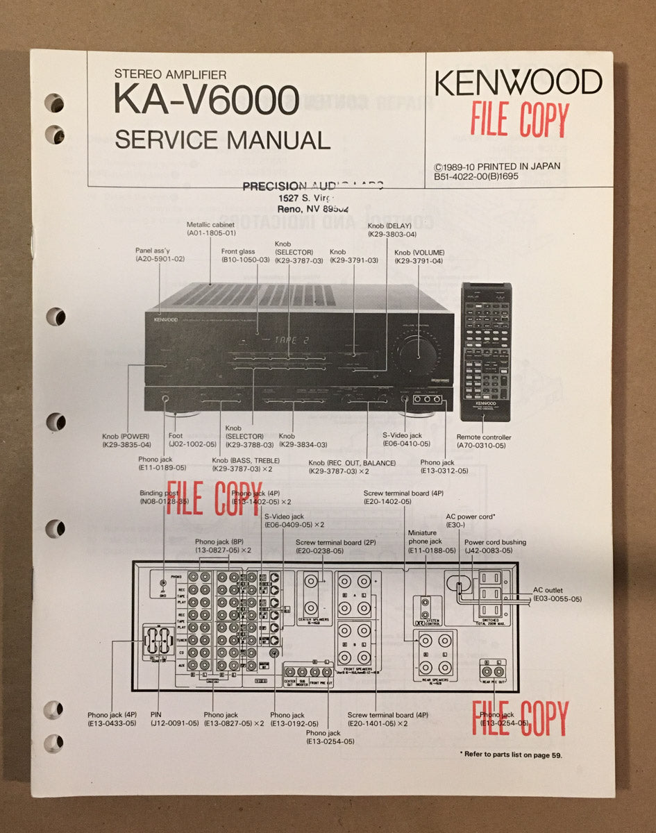 Kenwood KA-V6000 Amplifier Service Manual *Original*