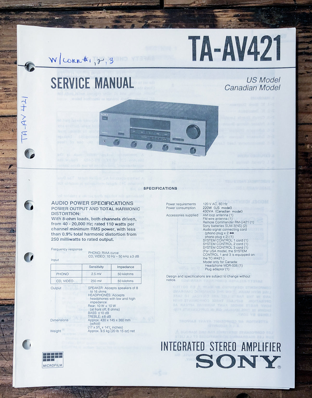 Sony TA-AV421 Amplifier Service Manual *Original*