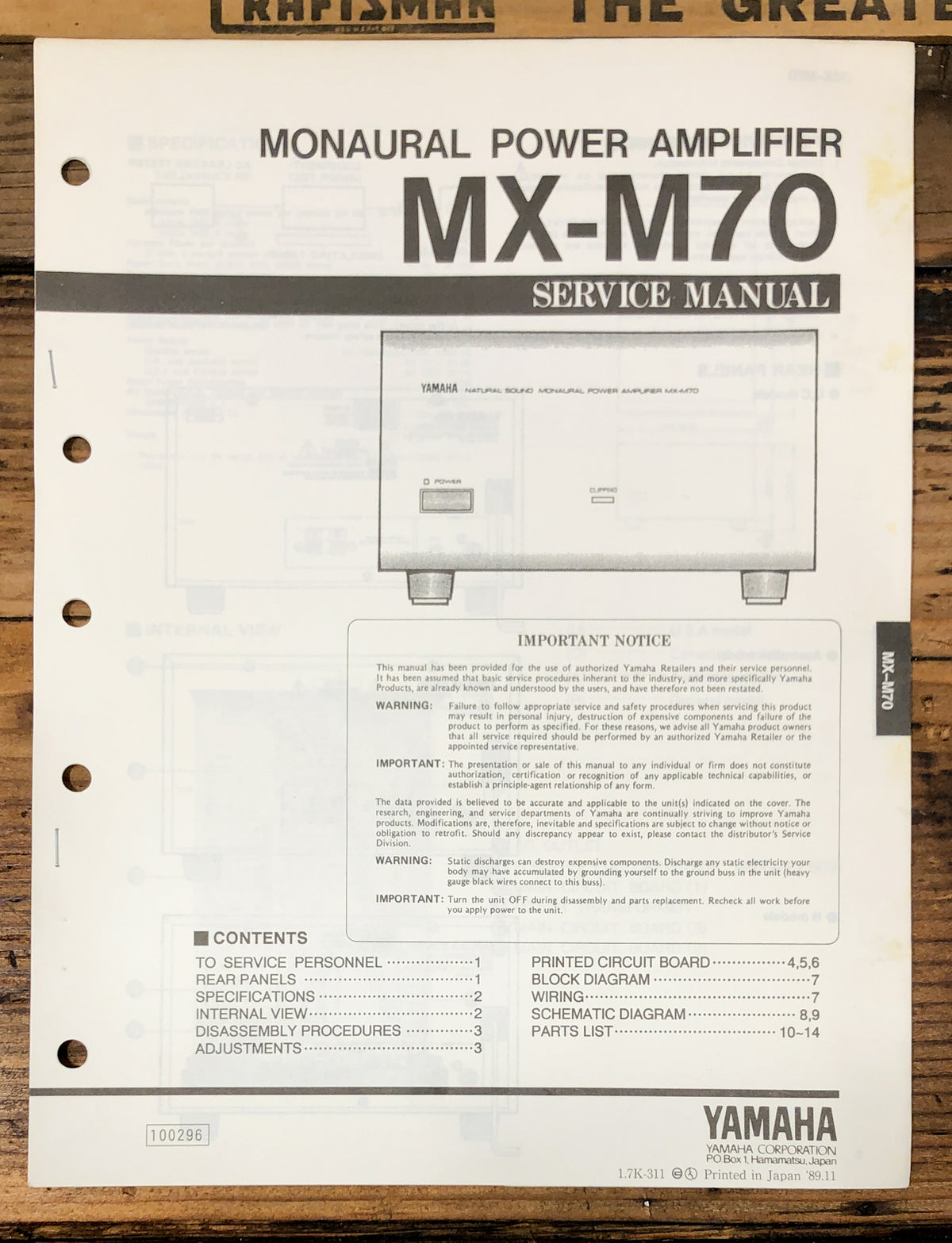 Yamaha MX-M70 Amplifier Service Manual *Original*