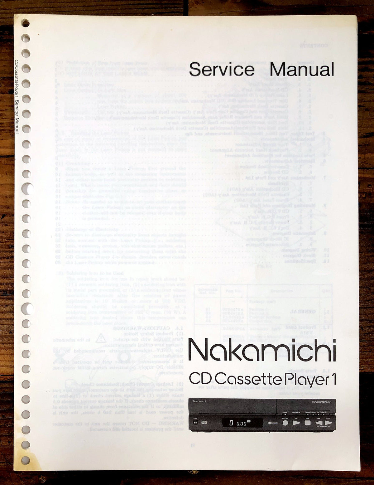 Nakamichi CD Cassette Player 1 CD Cassette Player Service Manual *Original*