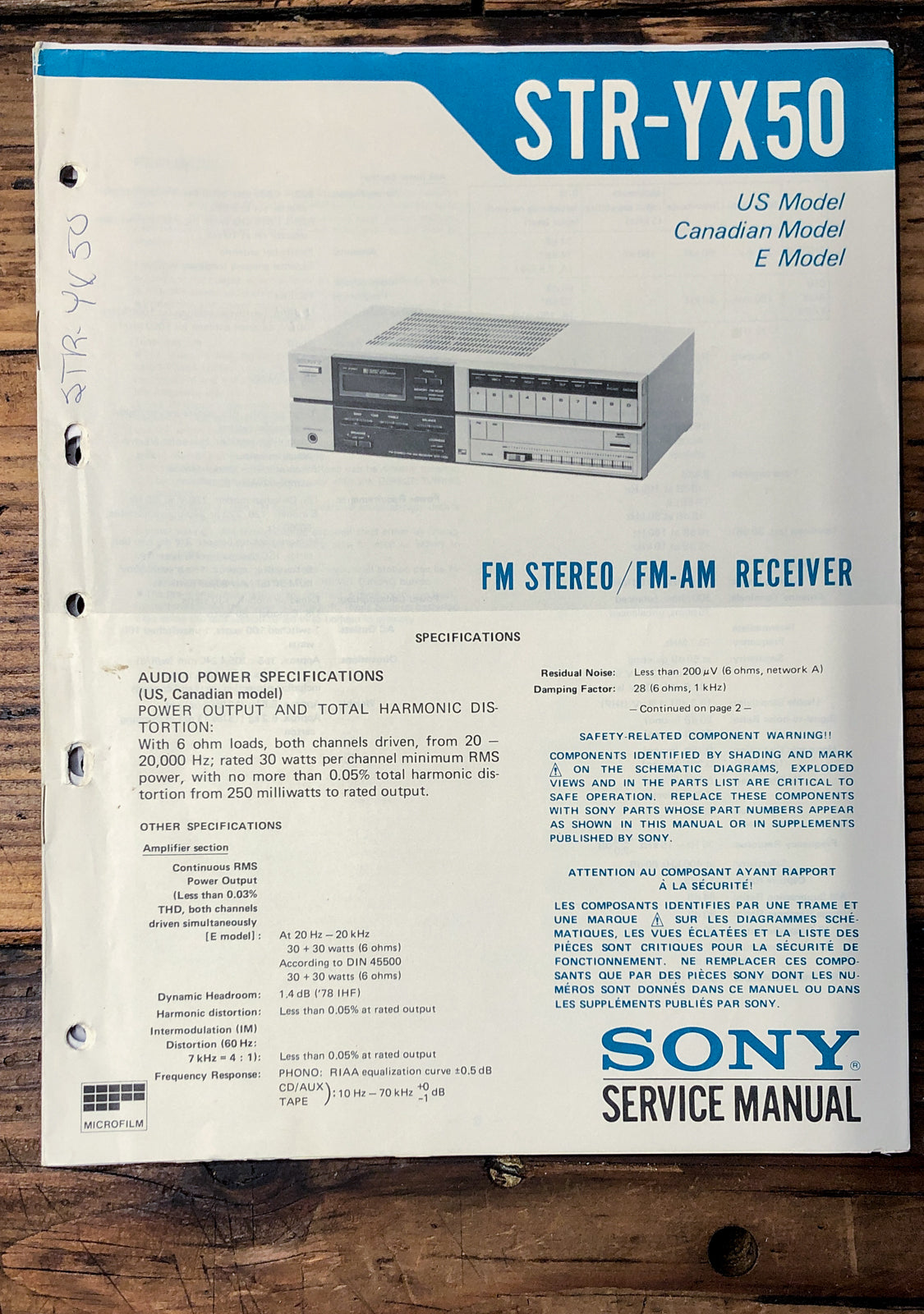Sony STR-YX50 Receiver Service Manual *Original*