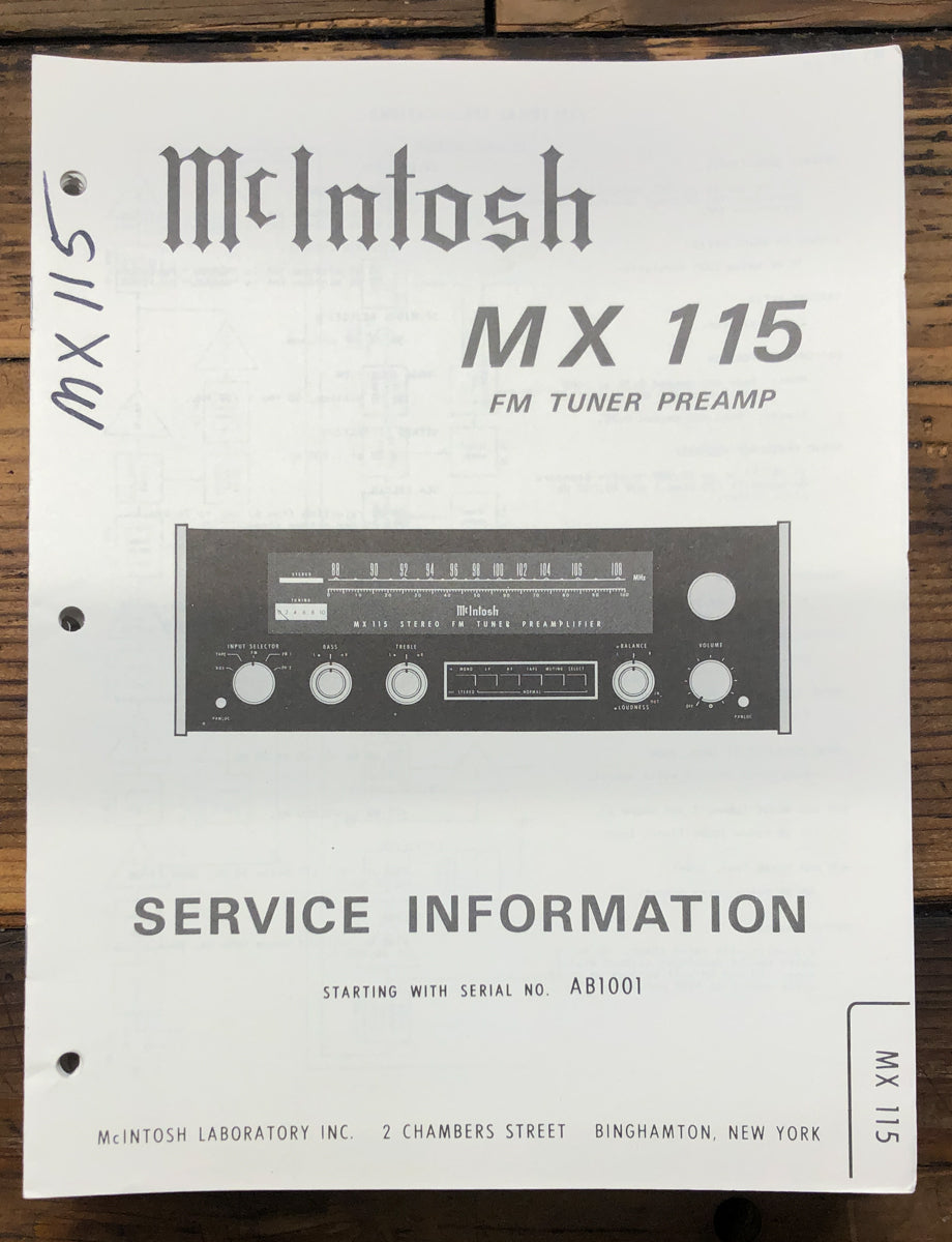 McIntosh MX115 MX-115 AV Control Center Service Manual *Original*