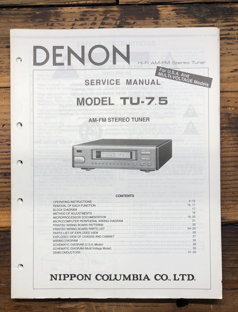 Denon TU-7.5 Tuner Service Manual *Original*