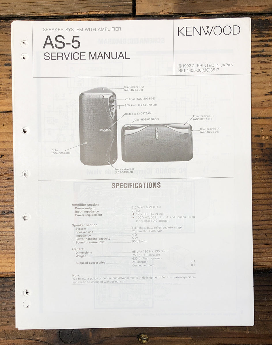 Kenwood AS-5 Speaker Service Manual *Original*
