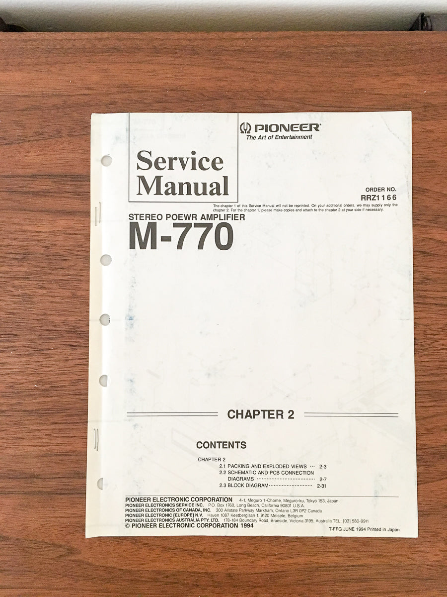 Pioneer M-770 Amplifier Service Manual *Original*
