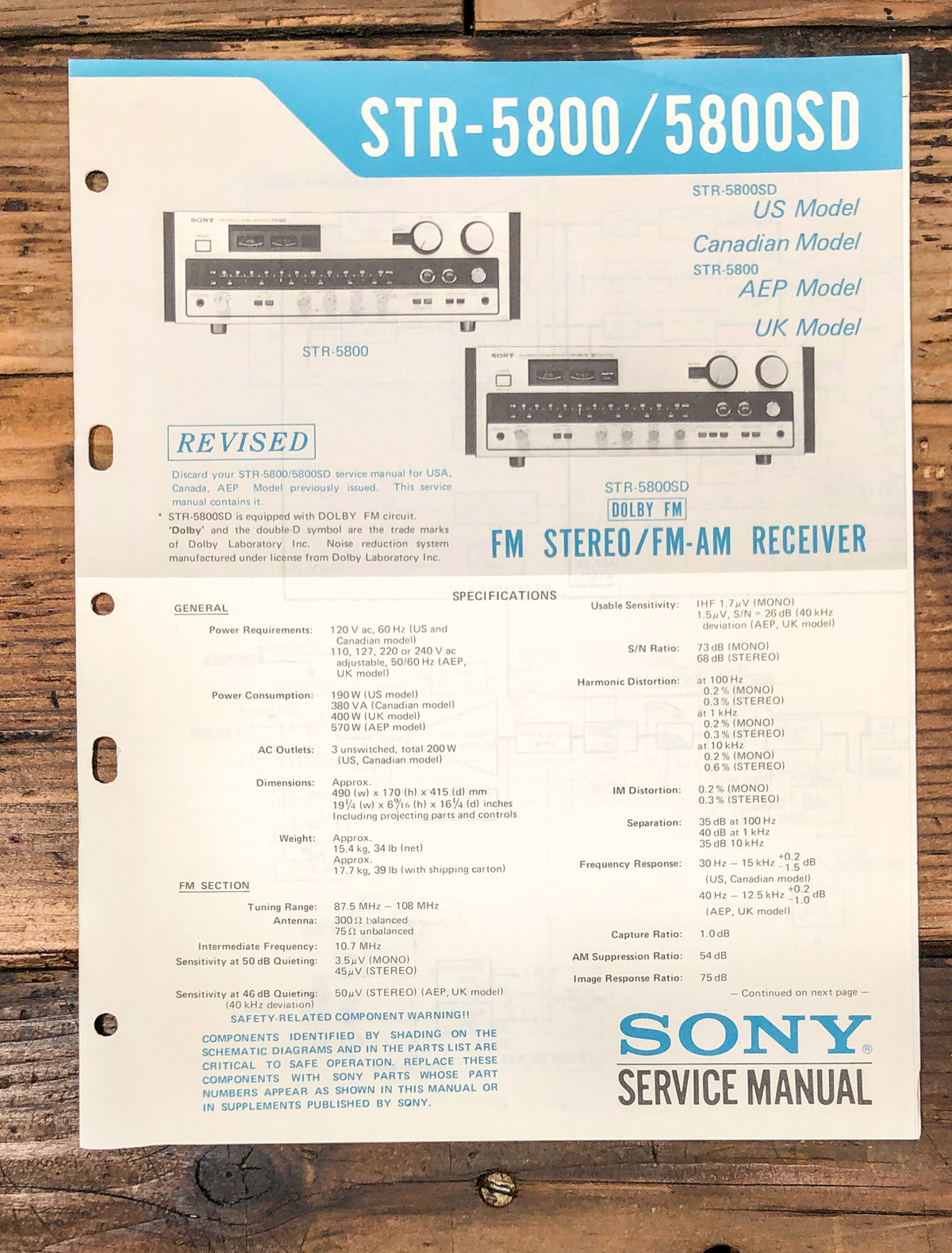 Sony STR-5800 STR-5800SD Receiver Service Manual *Original*