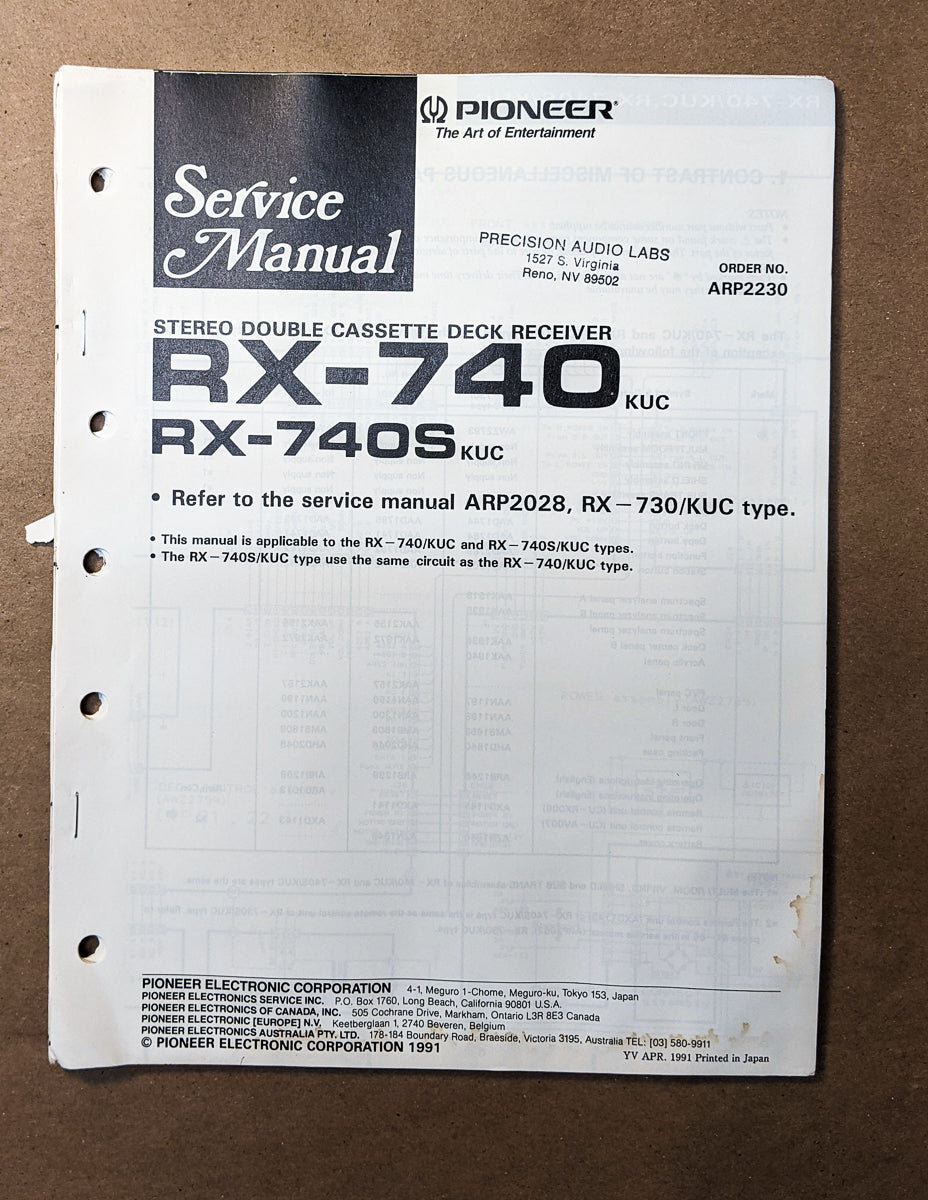 Pioneer RX-740 RX-740S Receiver Service Manual *Original*