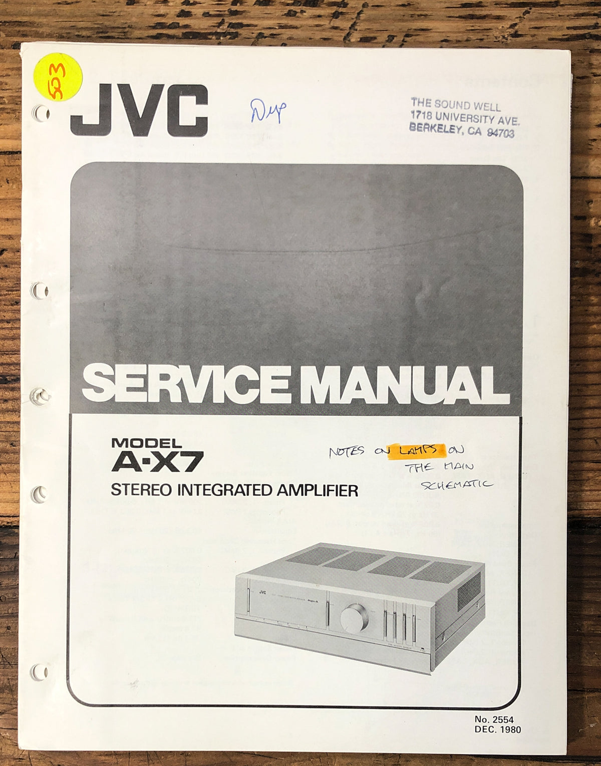 JVC A-X7 Amplifier Service Manual *Original*