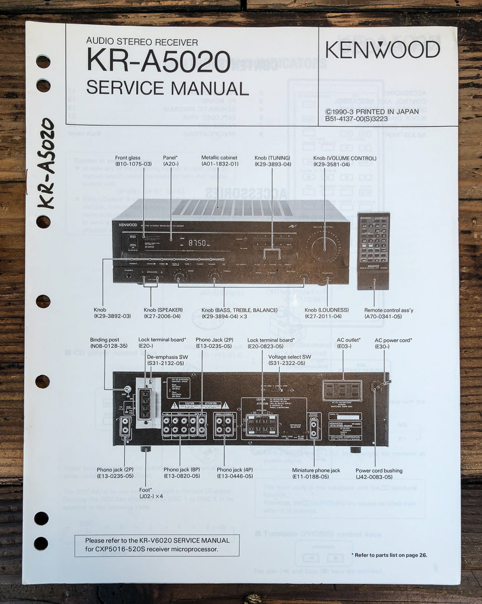 Kenwood KR-A5020 Receiver Service Manual *Original*