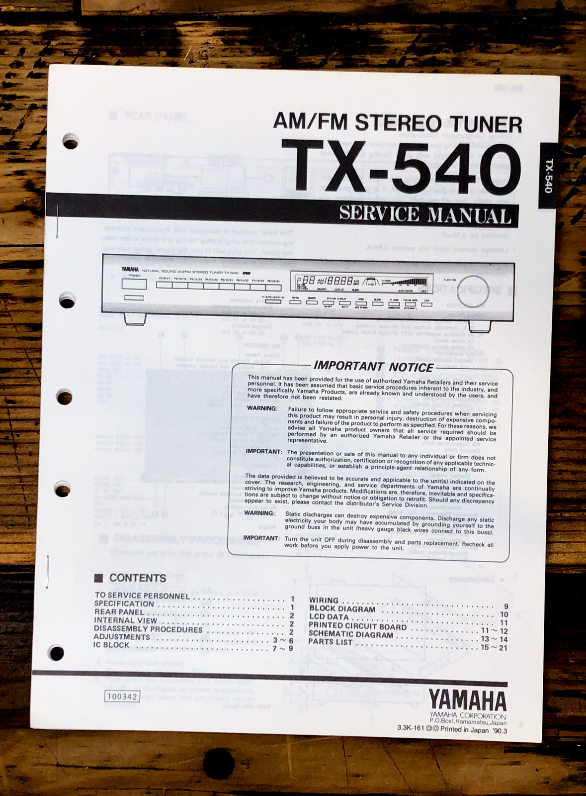 Yamaha TX-540 Tuner Service Manual *Original*