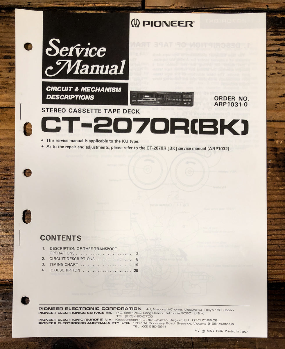 Pioneer CT-2070R Cassette Service Manual *Original* #1