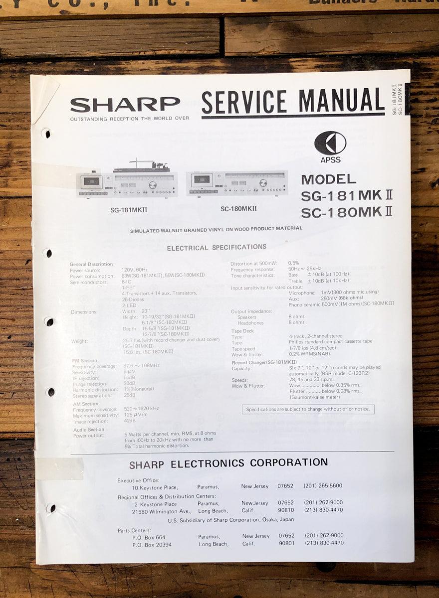 Sharp SG-181 MK2 SC-180 MK2 Stereo Service Manual *Original*