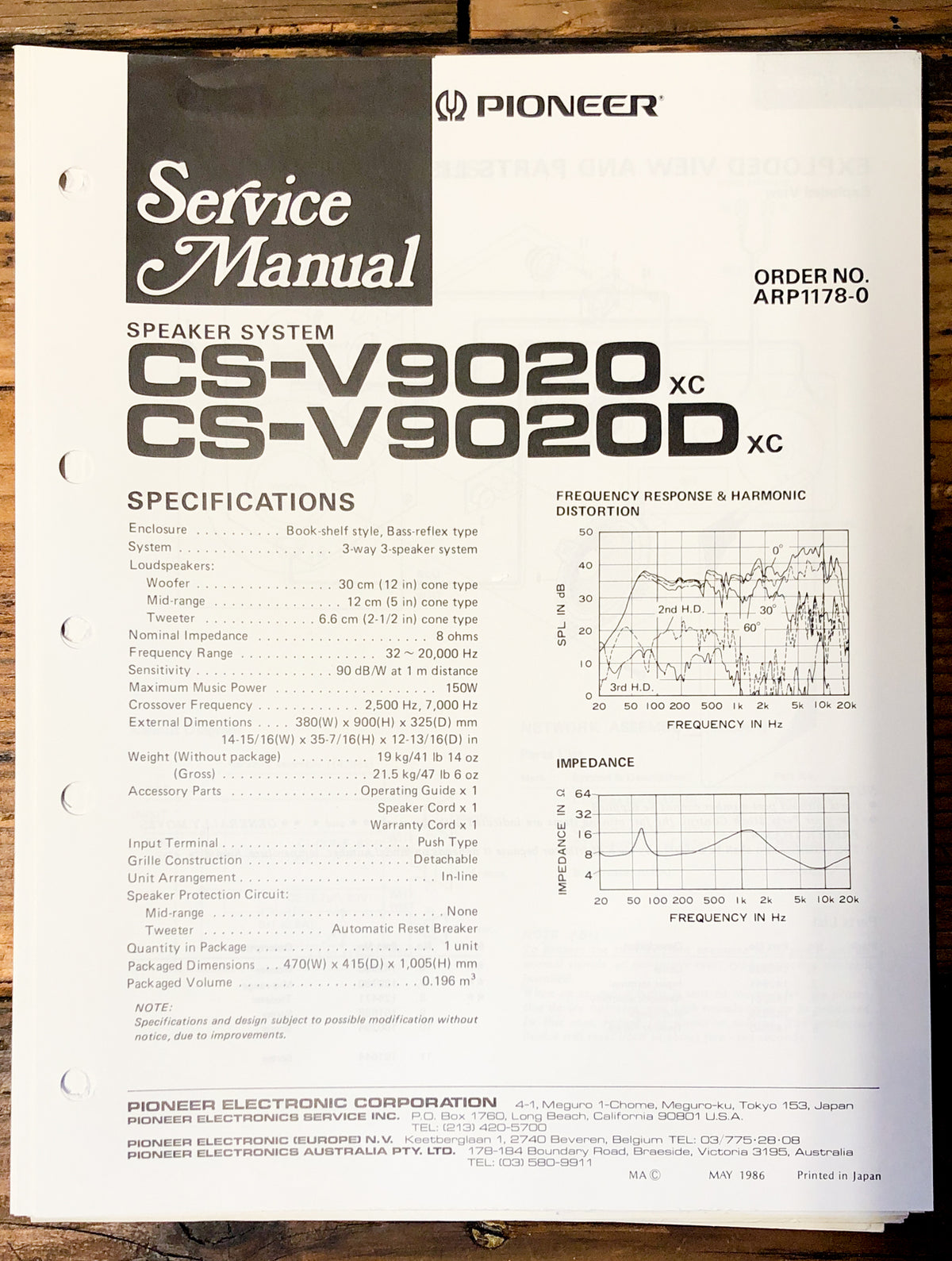 Pioneer CS-V9020 -V9020D Speaker Service Manual *Original*