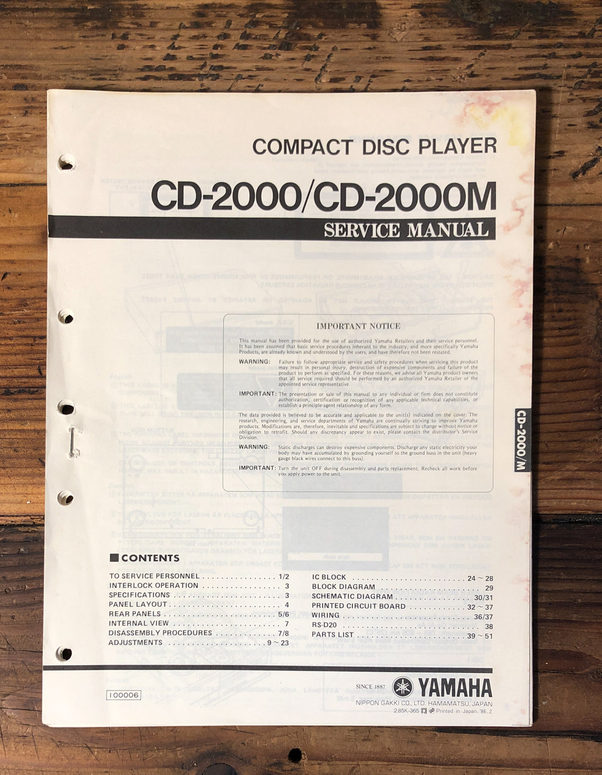 Yamaha CD-2000 CD-2000M CD Player Service Manual *Original*