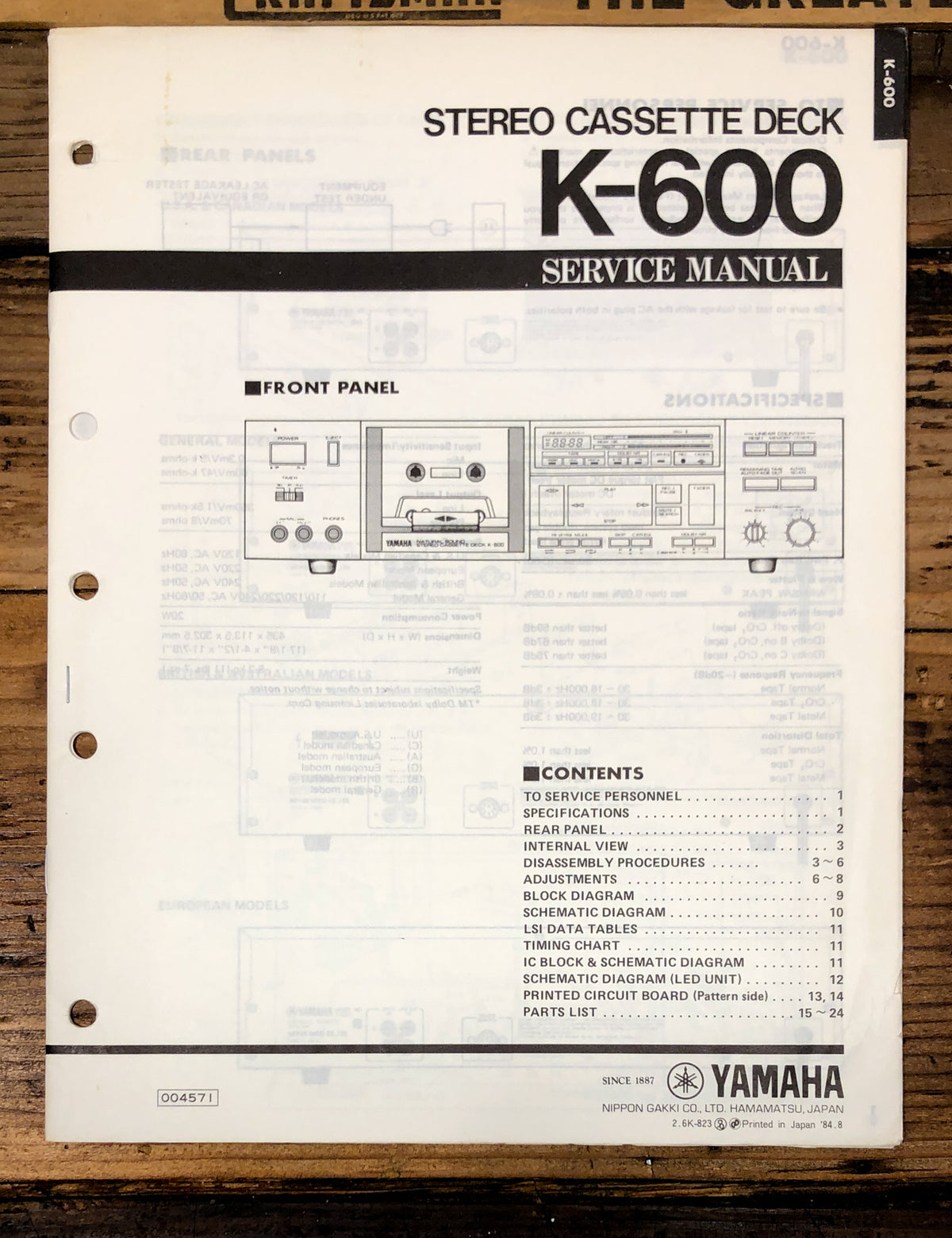 Yamaha K-600 Cassette Service Manual *Original*