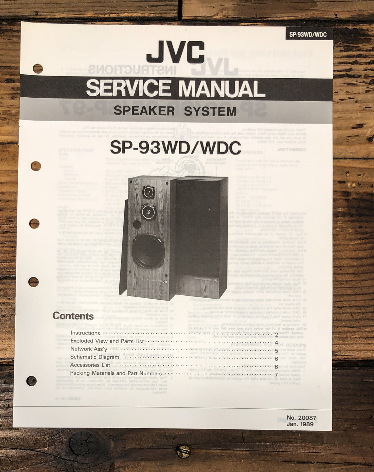 JVC SP-93 WD WDC Speaker Service Manual *Original*