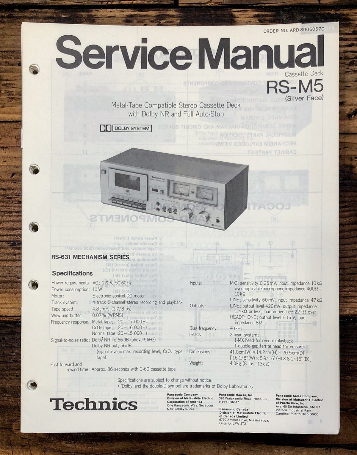 Technics RS-M5 Cassette Service Manual *Original*
