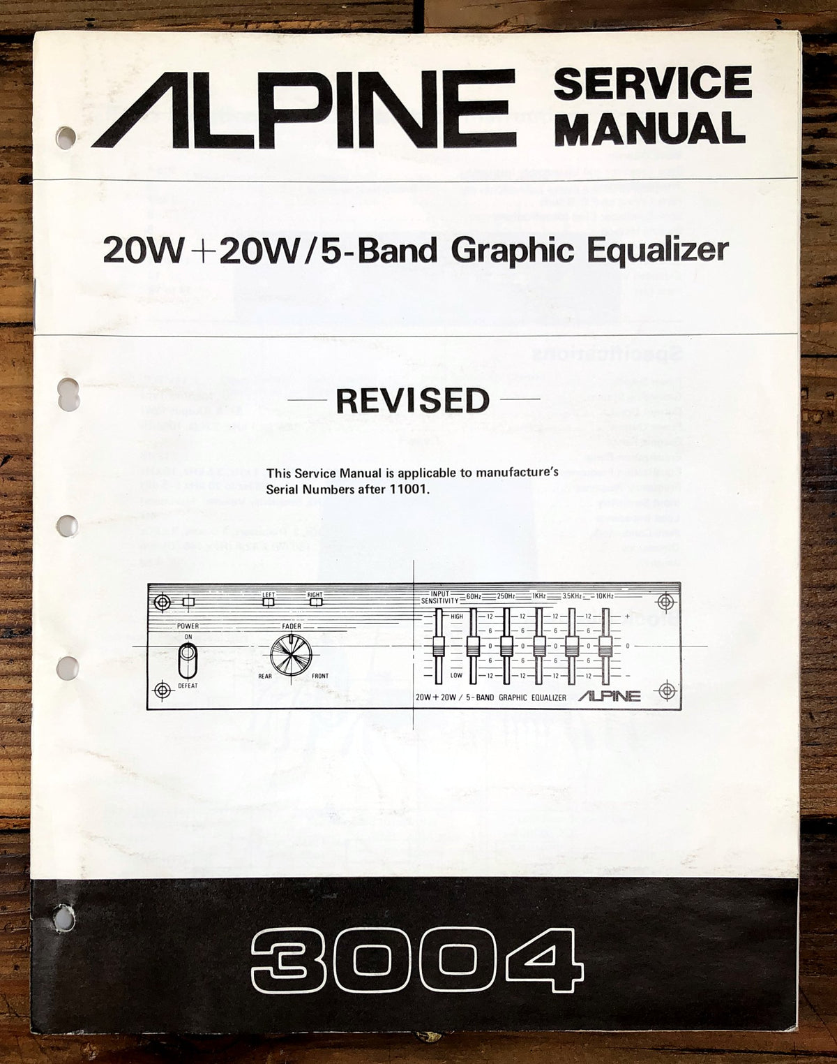 Alpine 3004 5-Band Graphic Equalizer Service Manual *Original*