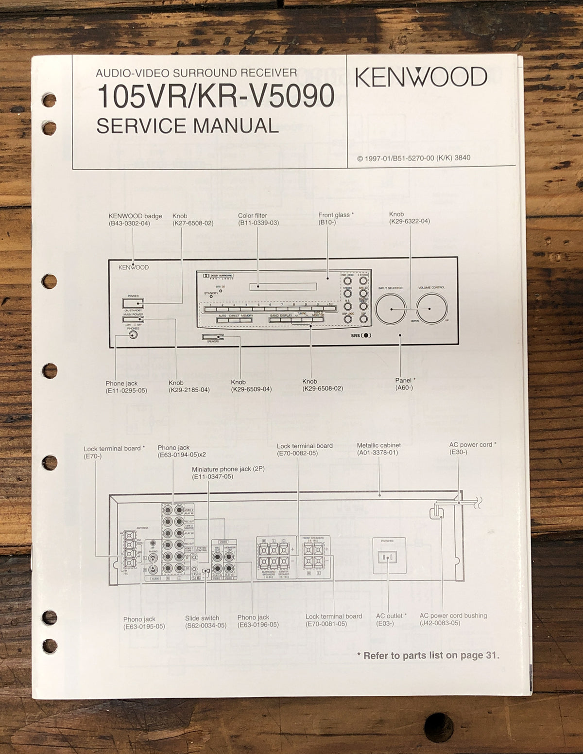Kenwood KR-V5090 Receiver Service Manual *Original*