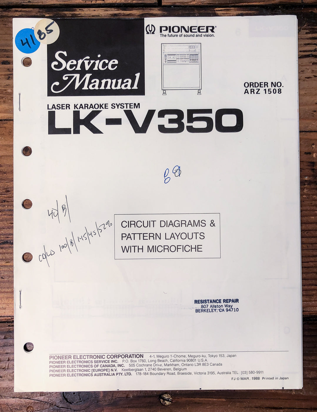Pioneer LK-V350 Karaoke System Service Manual *Original*