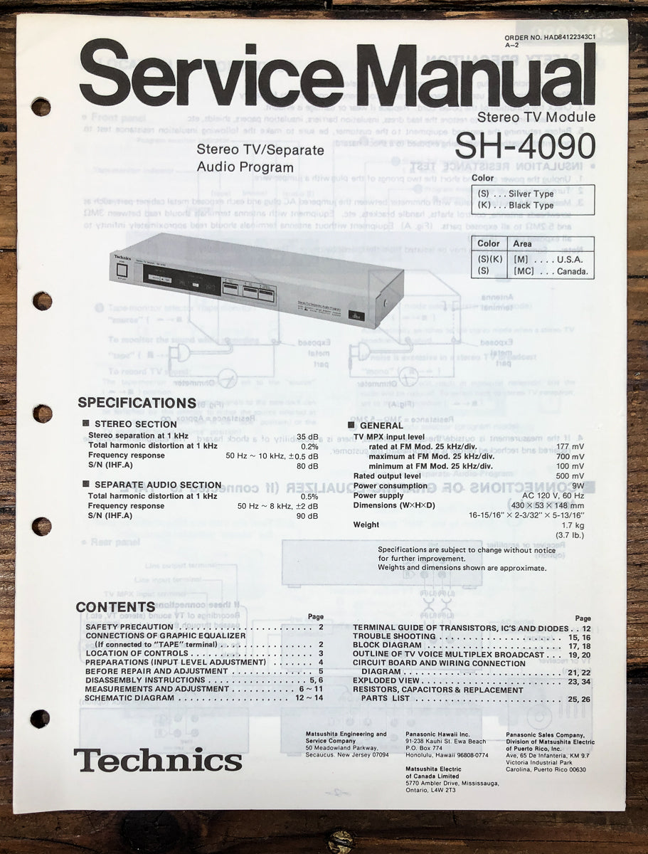 Technics SH-4090 TV Module Service Manual *Original*