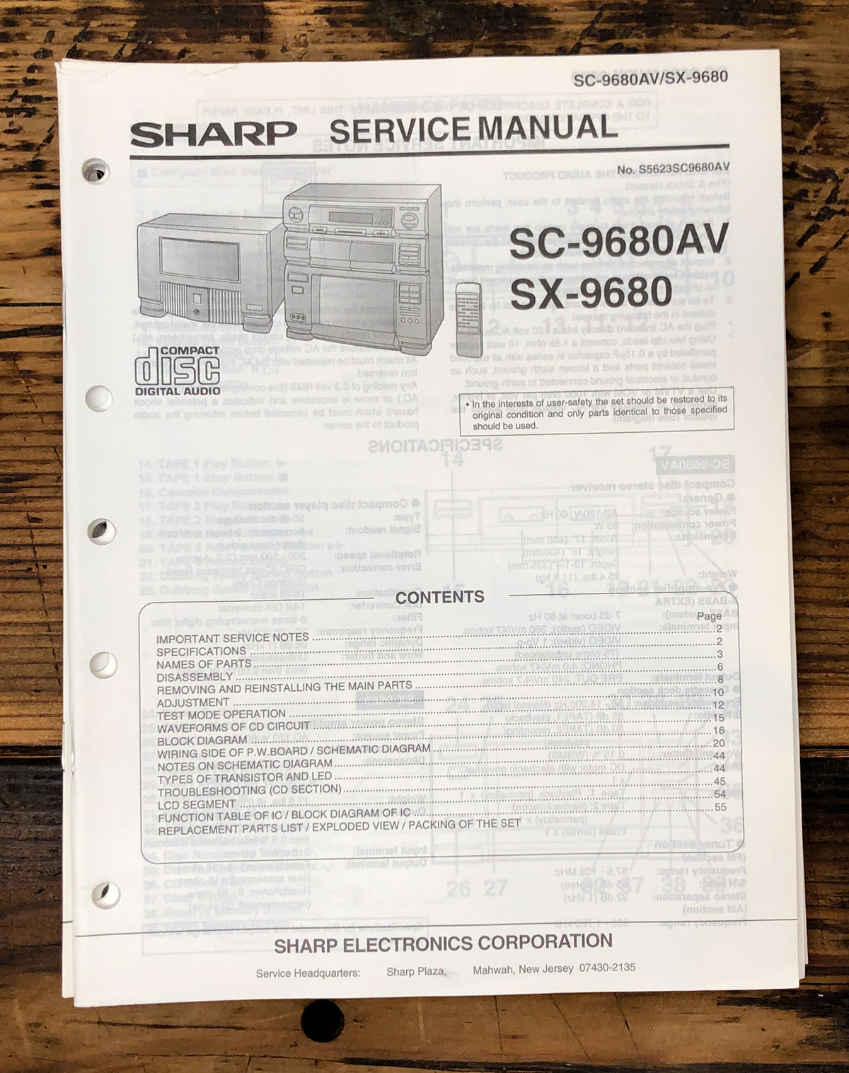 Sharp SC-9680AV SX-9680 Stereo System Service Manual *Original*