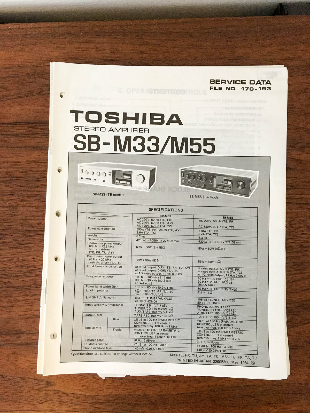 Toshiba SB-M33 SB-M55 Amplifier Service Manual *Original*