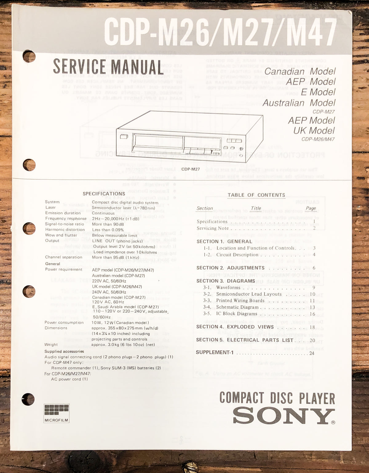 Sony CDP-M26 CDP-M27 CDP-M47 CD Player Service Manual *Original*