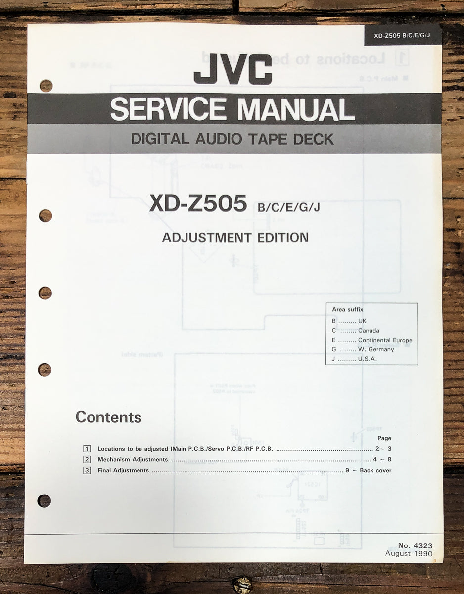 JVC XD-Z505 DAT Tape Deck Adjustment Edition Service Manual *Original*