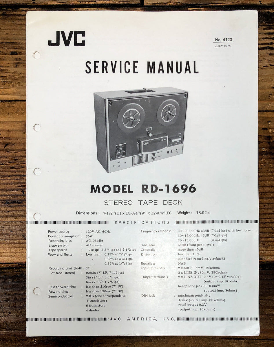 JVC RD-1696 Tape Player Service Manual *Original*
