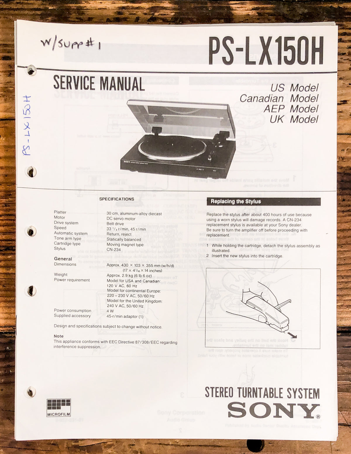 Sony PS-LX150H Record Player / Turntable Service Manual *Original*