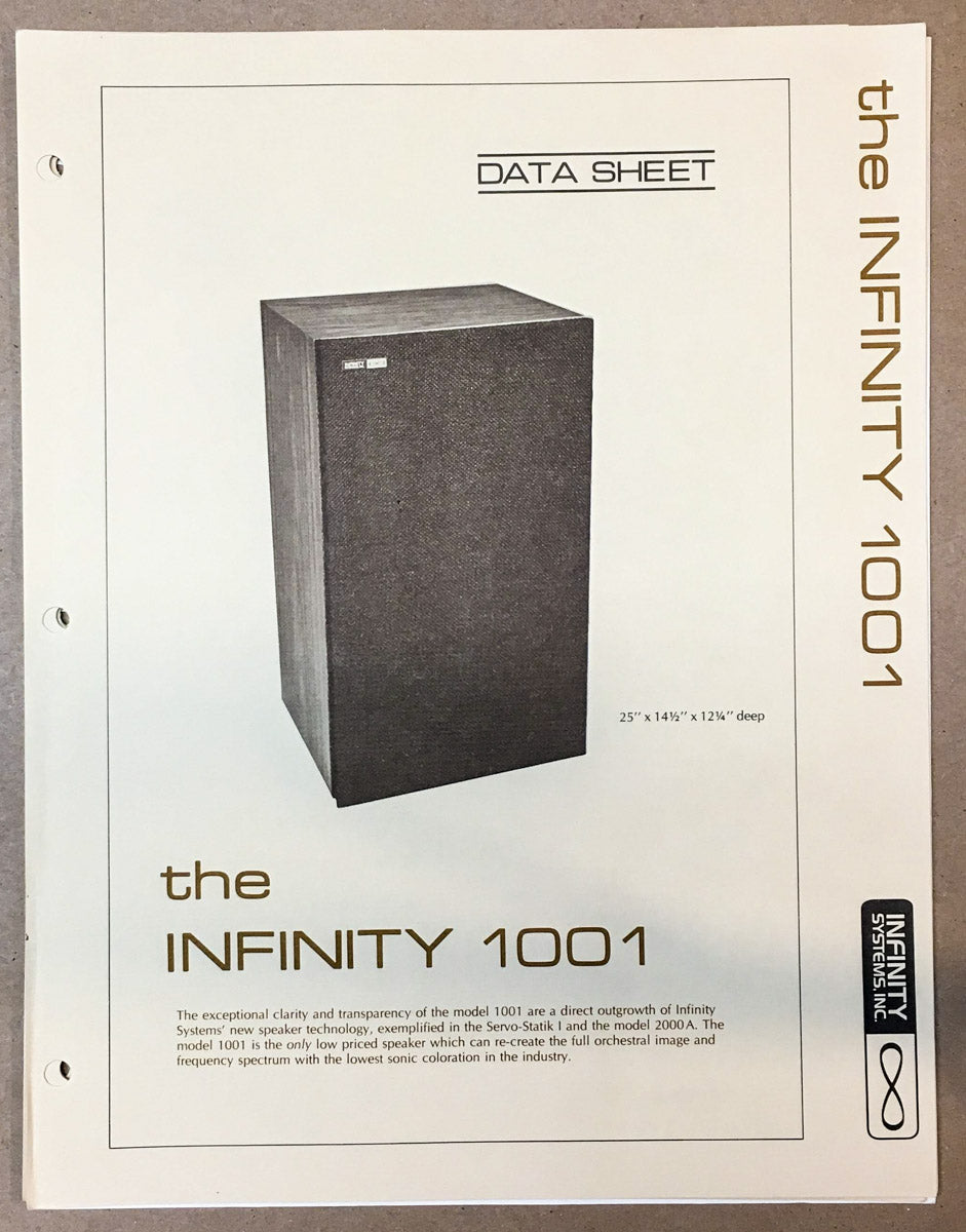 Infinity Model 1001 Speaker Dealer Spec Sheet *Original*