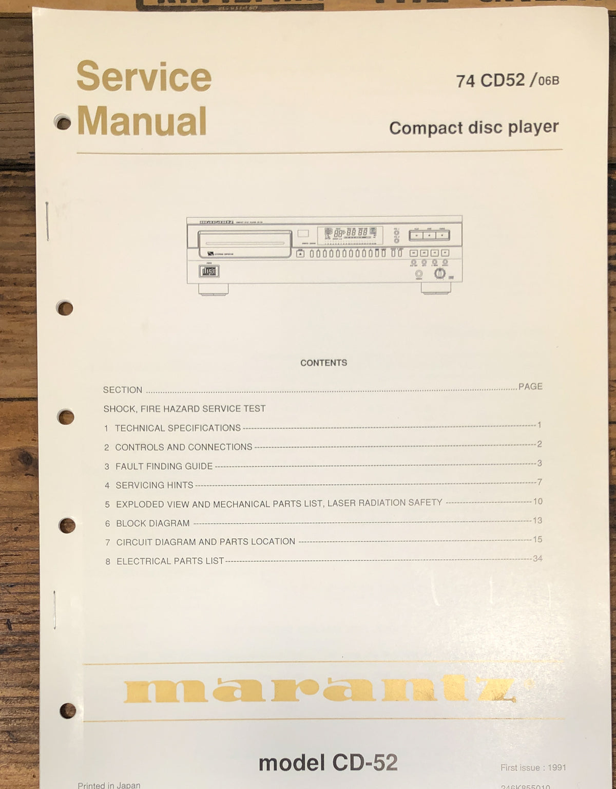 Marantz CD-52 CD52 CD Player Service Manual *Original*