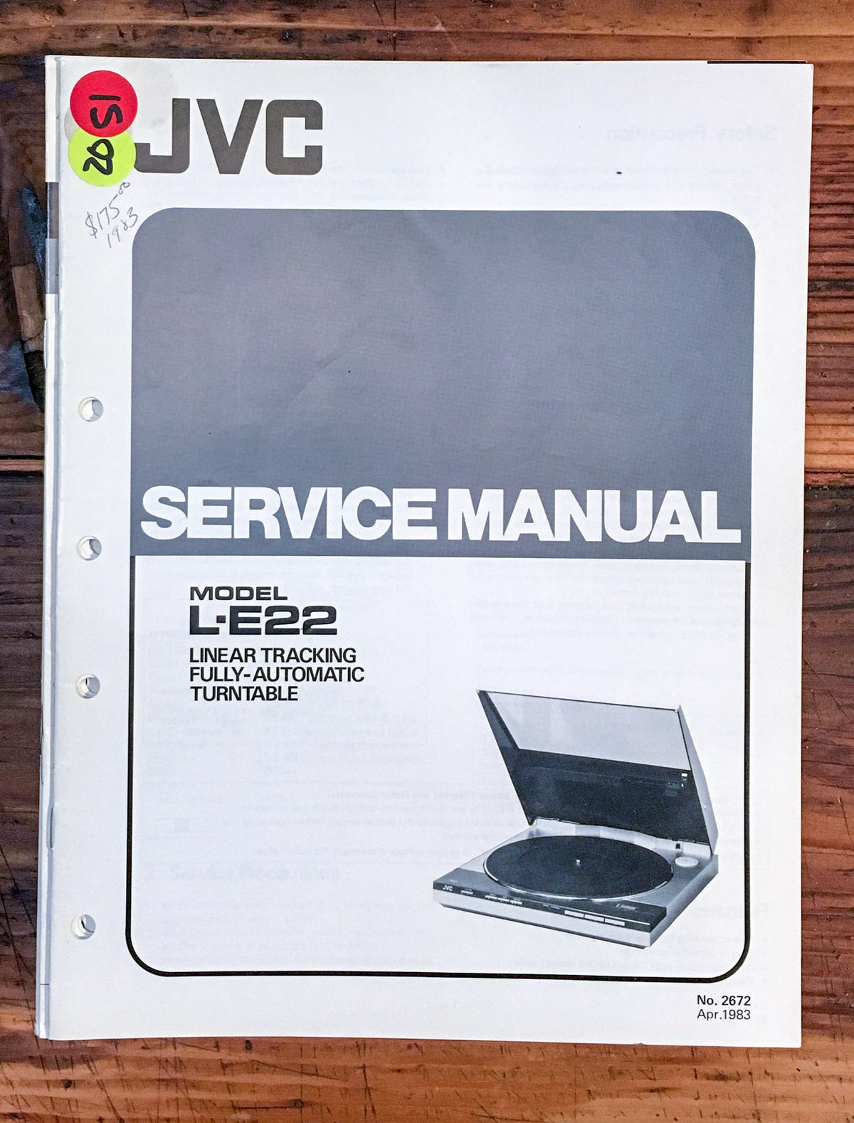 JVC L-E22 Record Player / Turntable Service Manual *Original*