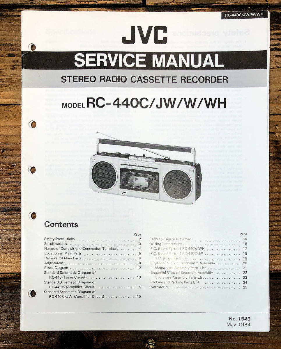 JVC RC-440 Radio Cassette Service Manual *Original*