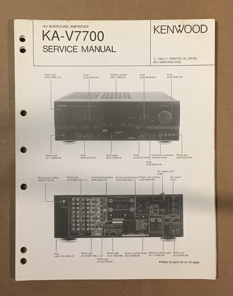 Kenwood KA-V7700 Amplifier Service Manual *Original*
